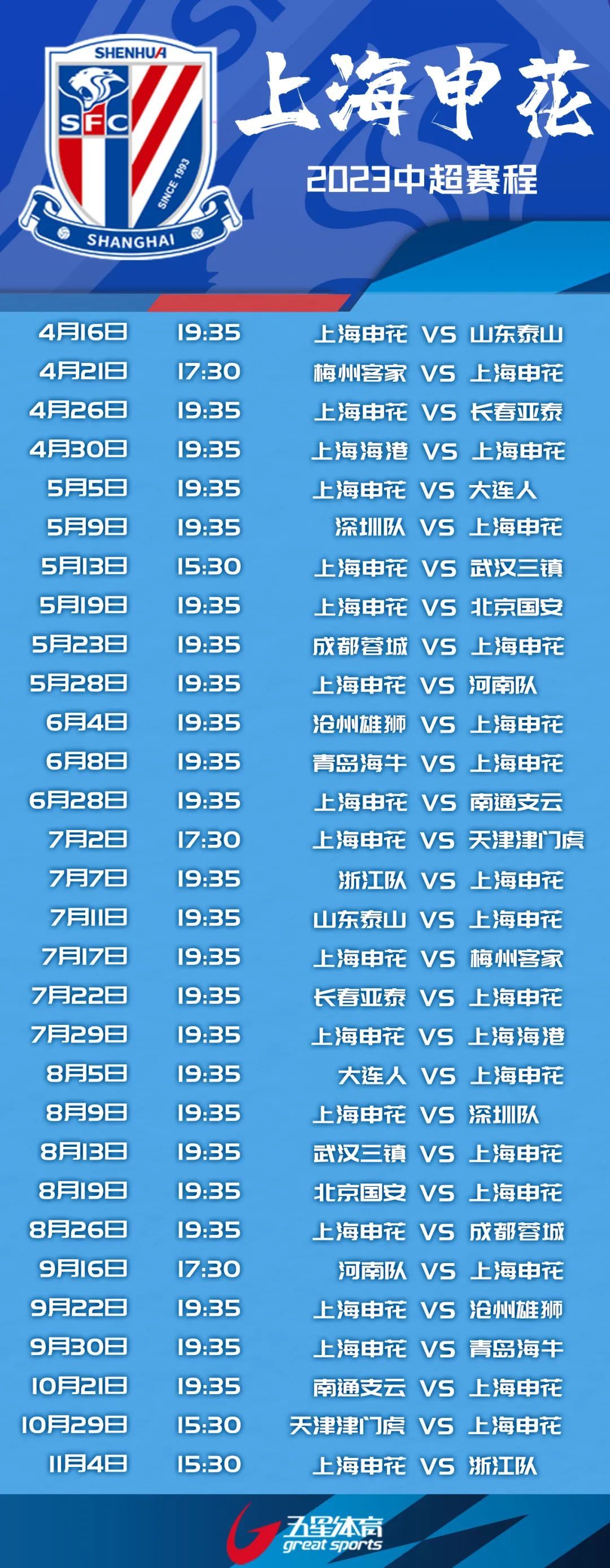 启程2023|2023中超联赛上海申花队赛程_PP视频体育频道