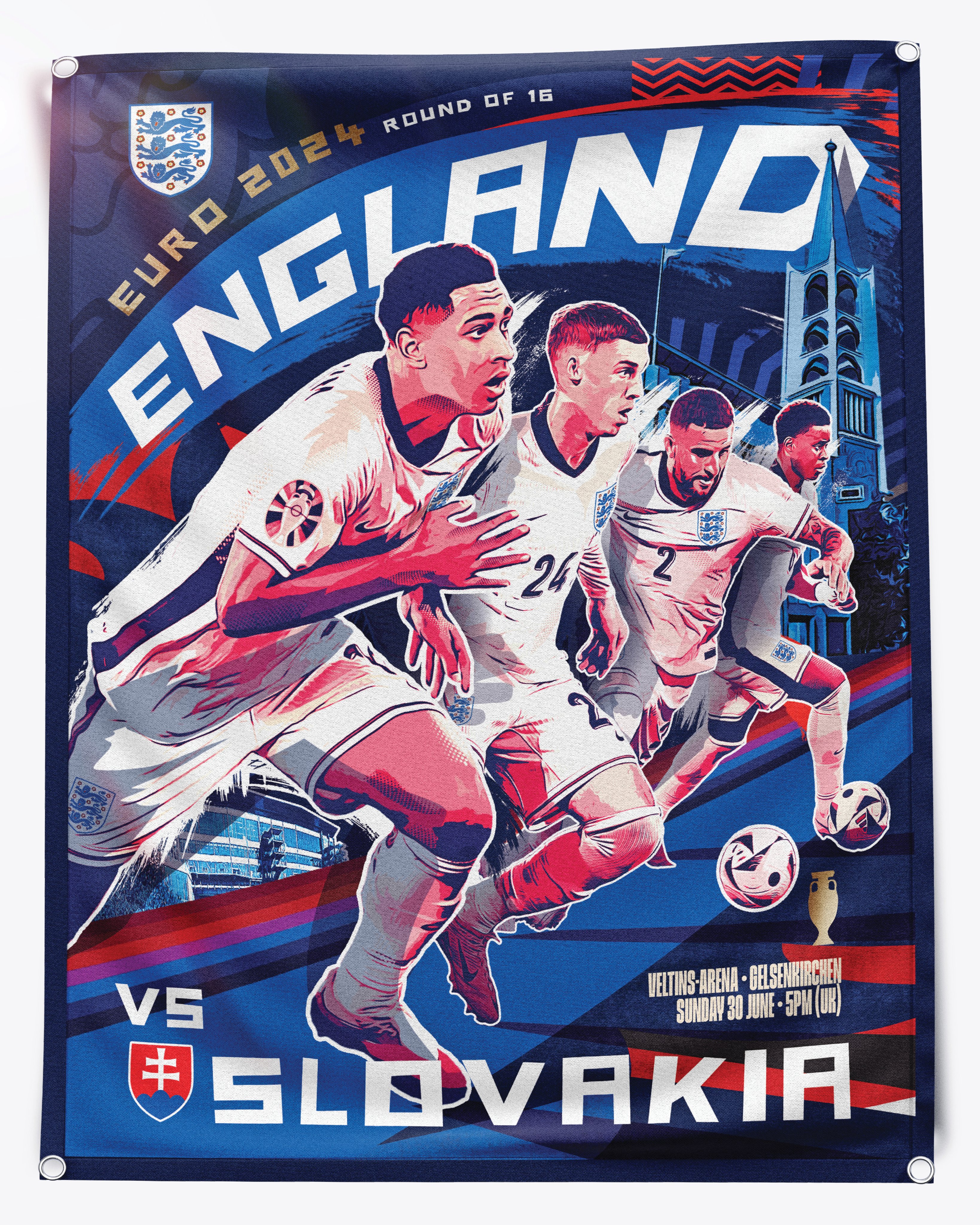 英格兰欧洲杯1/8决赛海报：贝林厄姆、帕尔默、沃克、格伊出镜