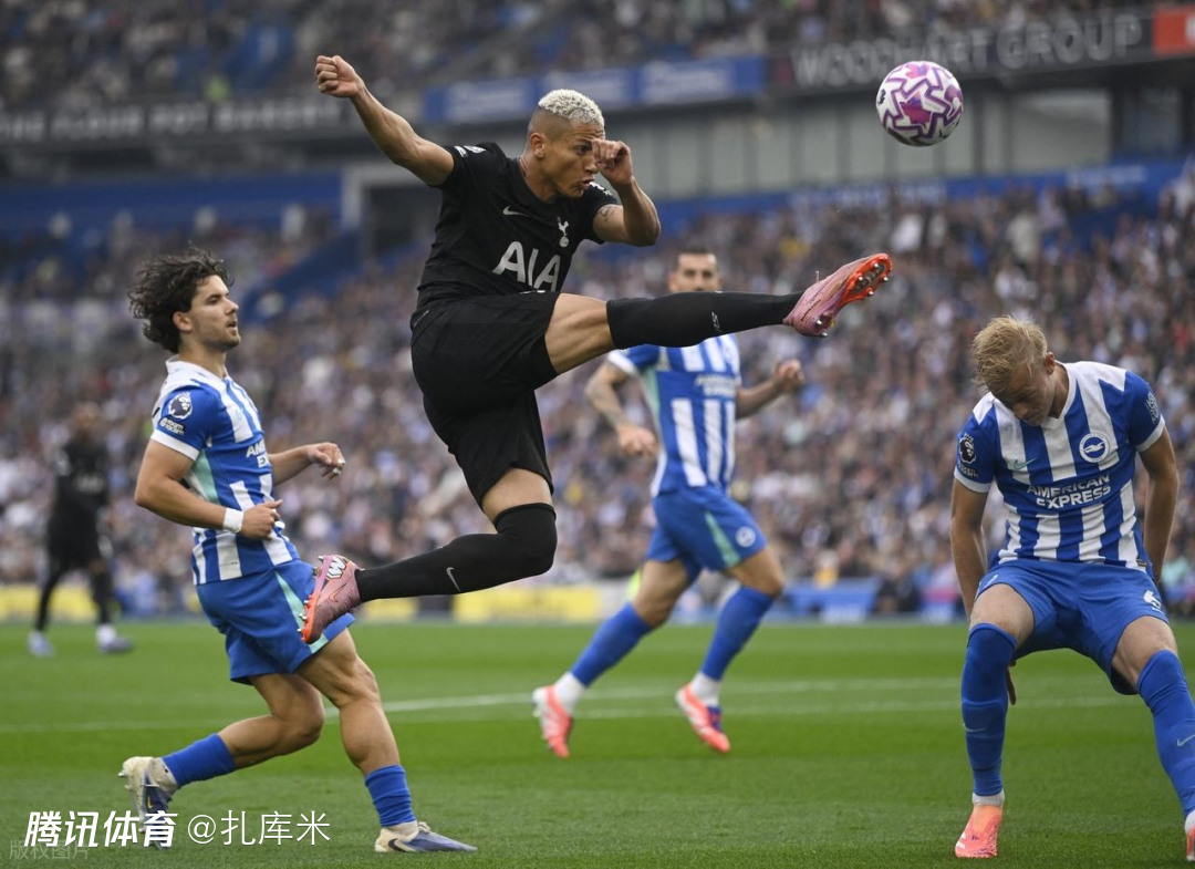 英超-里沙利松建功、库杜斯造乌龙，热刺连追2球2-2布莱顿